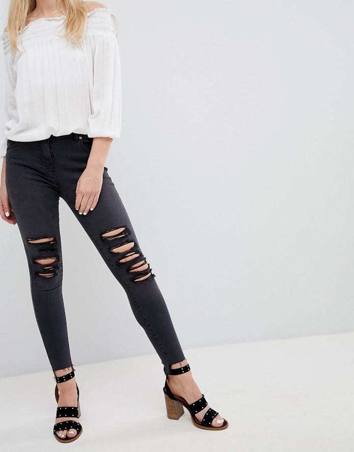 Parisian Skinny Jeans With Multi Rips - Gray