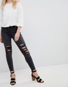 Parisian Skinny Jeans With Multi Rips - Gray