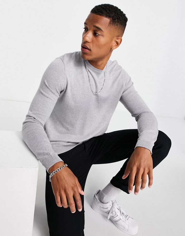 Asos Design Cotton Sweater In Gray-grey