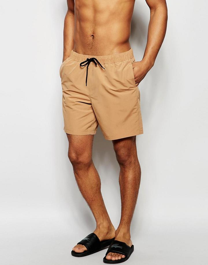 Asos Mid Length Swim Shorts In Tobacco - Tobacco