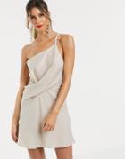 Asos Design Mini Dress With One Shoulder In Satin - Cream