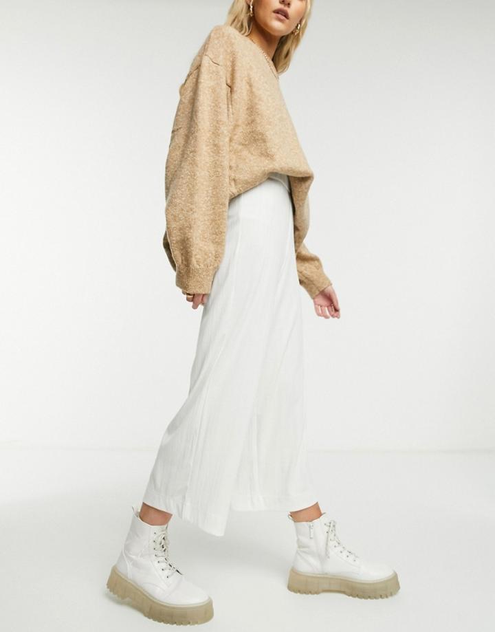 Monki Cilla Wide Leg Rib Pants In White