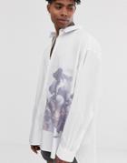 Asos Design Extreme Oversized Poplin Shirt With Placement Print-white