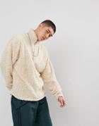 Asos Oversized Sweatshirt In Borg With Half Zip Track And Ring Pull - Beige