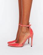 Little Mistress Pointed Court Heeled Shoes With Ankle Strap - Orange