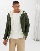 Farah Polder Detachable Borg Insert Hooded Jacket In Khaki-green