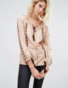 Gat Rimon Analis Boho Embroidered Blouse - Rose