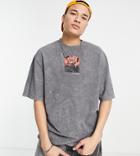 Collusion Oversized T-shirt With Print In Charcoal Acid Wash Pique-grey