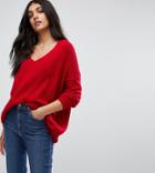 Asos Tall Sweater In Oversized With V Neck - Red