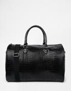 Asos Smart Carryall In Black Faux Leather With Crocodile Effect - Black