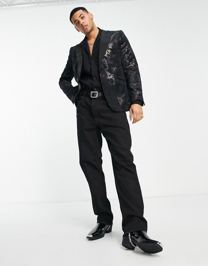 Harry Brown Tapestry Velvet Slim Fit Blazer-black