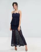 Love Triangle Lace Peplum Maxi Dress - Navy