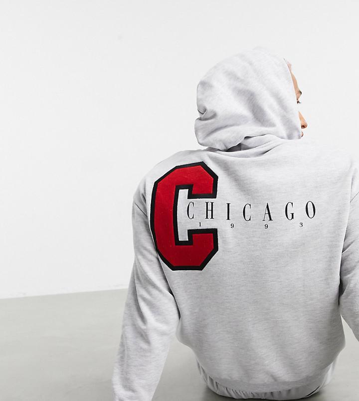 Asos Design Oversized Hoodie With Applique Chicago City Print-white