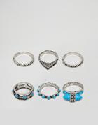 Asos Design Ring Pack With Stone Interest In Burnished Silver - Gold