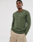 Bershka Knitted Sweater In Green Marl