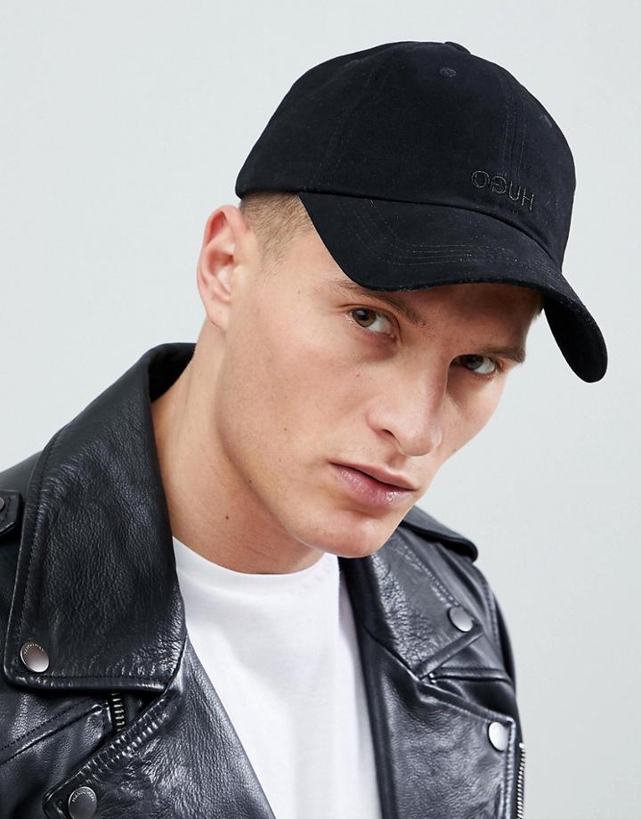 Hugo Canvas Reversible Logo Baseball Cap In Black - Black