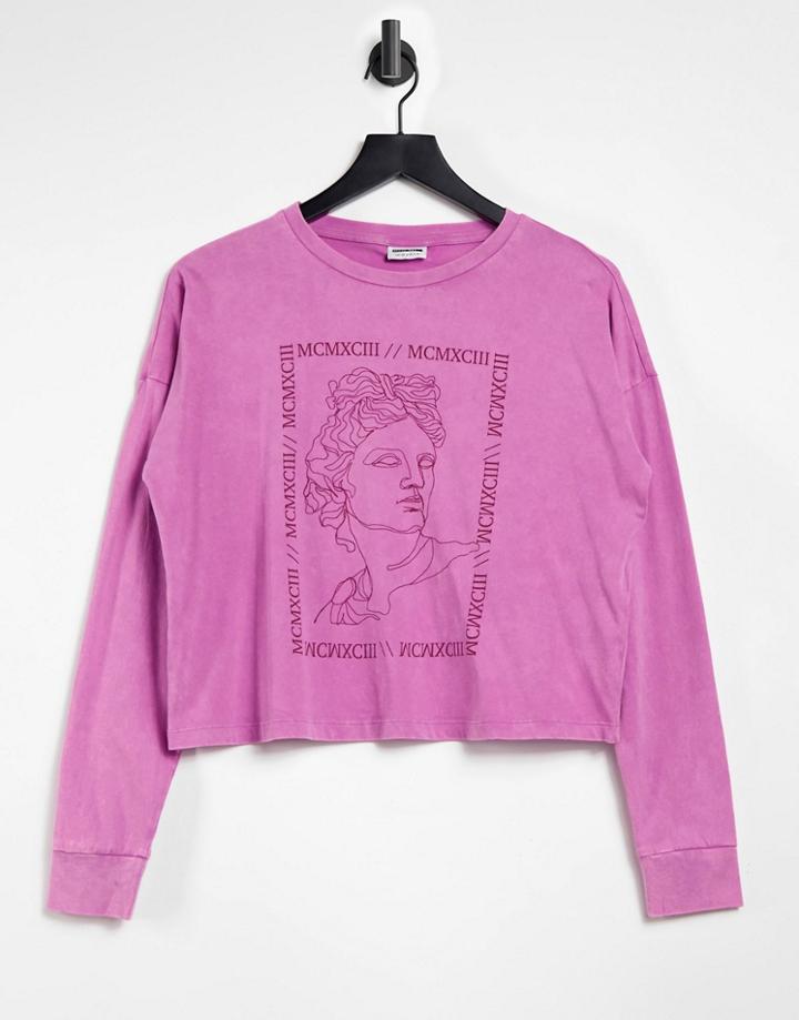 Noisy May Exclusive Oversized T-shirt With Motif & Arm Print In Acid Wash Pink