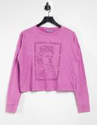Noisy May Exclusive Oversized T-shirt With Motif & Arm Print In Acid Wash Pink