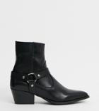 Depp Wide Fit Leather Boots With Harness Detail In Black