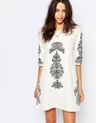 Ba & Sh Embroidered Jungle Dress With Deep V Back - Ecru B