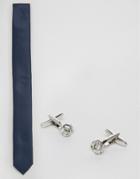 Asos Tie In Navy Polka Dot And Cufflink Pack - Navy