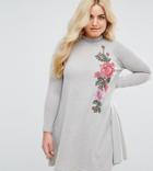 Ax Paris Plus Embroidered High Neck Swing Dress - Gray