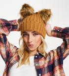 My Accessories London Exclusive Double Pom Beanie Hat In Brown