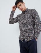 Selected Homme Smart Shirt With All Over Print In Slim Fit - Navy