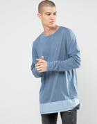 Asos Long Sleeve T-shirt With Woven Hem Panel - Blue