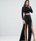 Asos Tall Wide Leg In Slinky With Thigh High Splits - Black