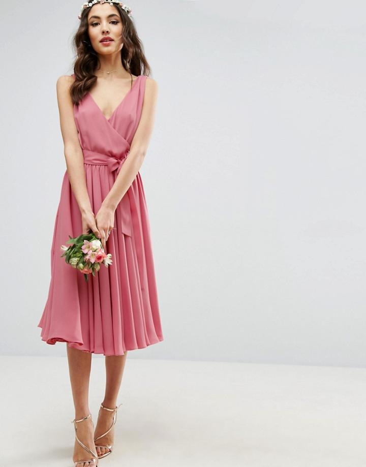 Asos Wedding Bow Front Midi Dress - Beige