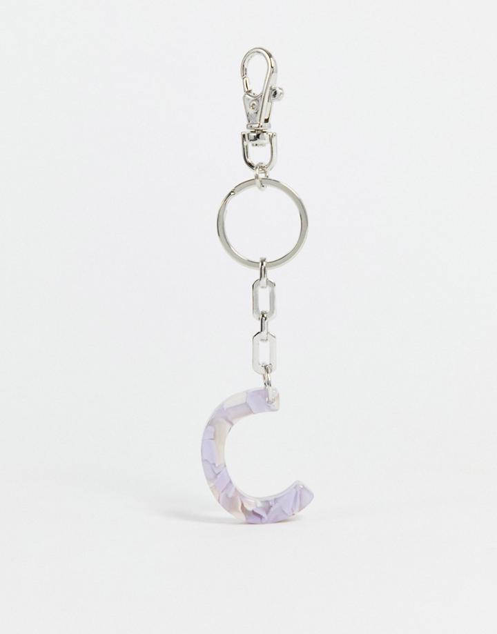 Asos Design Personalized C Bag Charm In Lilac Marble-purple