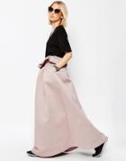 Asos White Textured Bonded Full Skirt With Frill Detail - Light Pink