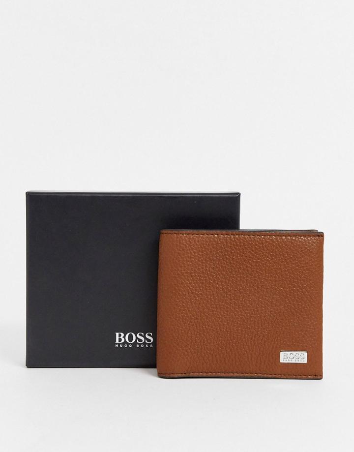 Boss Crosstown Leather Bifold Wallet In Tan