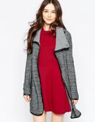 Wal G Longline Cardigan With Funnel Neck - Gray