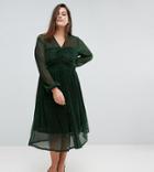 Unique 21 Hero Midi Dress With Ruched Bust In Glitter Rib - Green