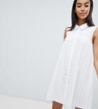 Asos Design Tall Mini Cotton Pleated Swing Shirt Dress - White