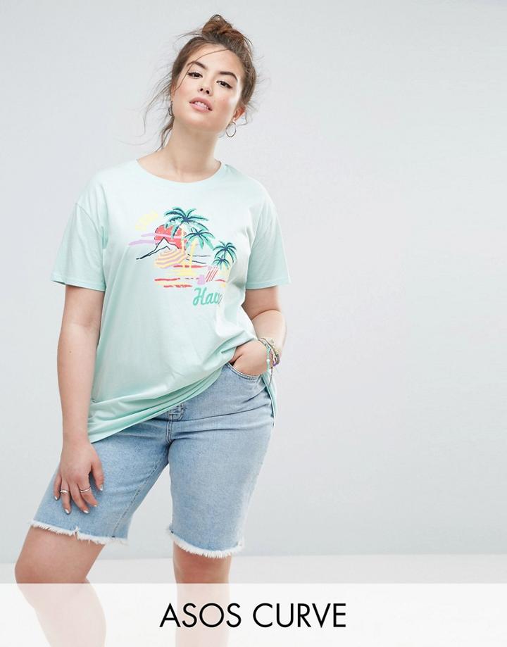 Asos Curve T-shirt With Postcard Print - Blue