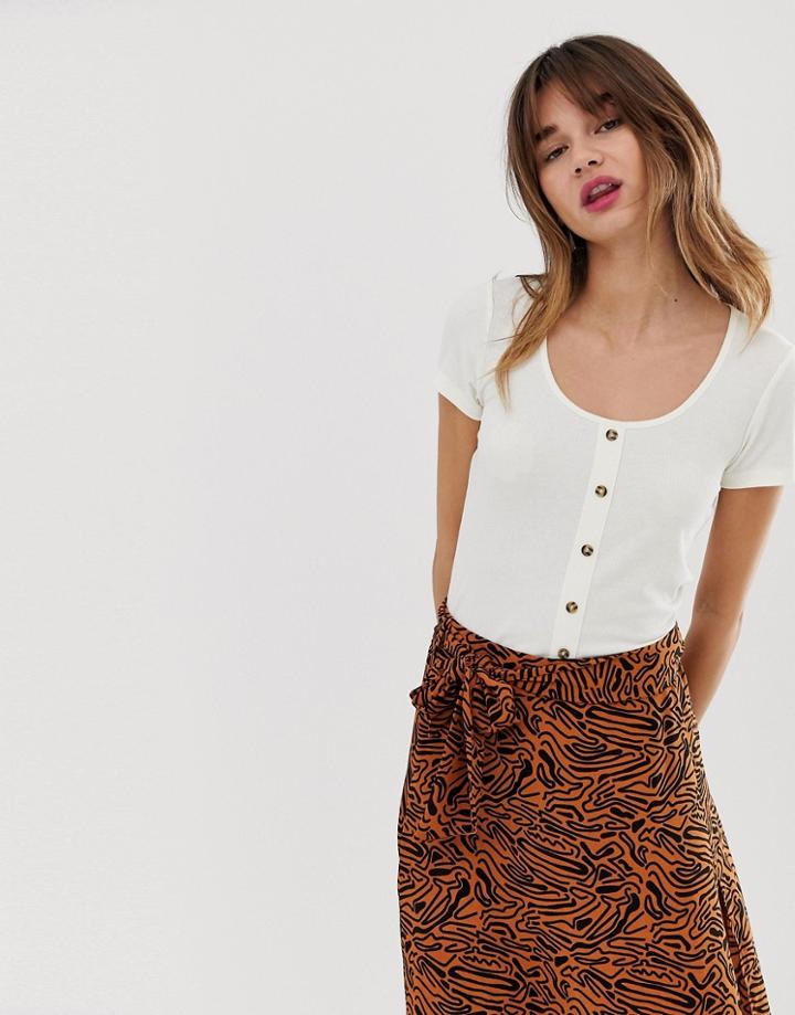 Vero Moda Button Through Rib Top - White