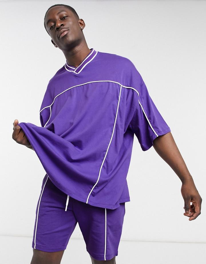 Asos Design Matching V-neck Cut And Sew T-shirt In Heavyweight-purple