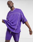Asos Design Matching V-neck Cut And Sew T-shirt In Heavyweight-purple