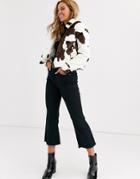 Miss Selfridge Trucker Jacket In Cow Print-brown