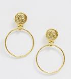 Ottoman Hands Gold Plated Hammered Coin Statement Hoop Earrings