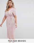 Club L Plus Plisse Wrap Dress With Tie Waist - Pink