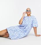 Glamorous Curve Tiered Midi Smock Dress In Blue Floral-white