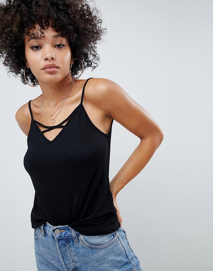 Asos Design Cami With Caging Detail In Black - Black