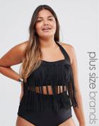 Monif C Black Fringed Bikini Top - Black