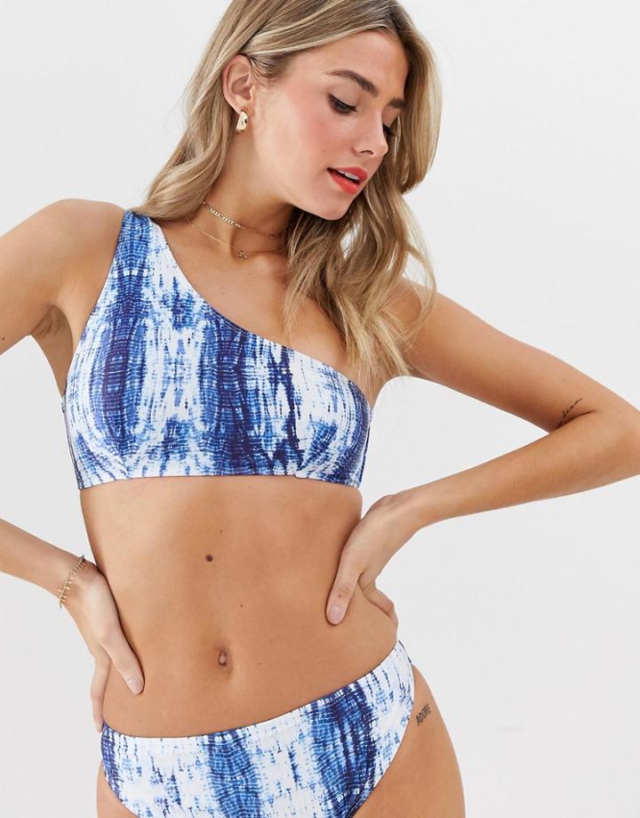 Luxe Palm Mix And Match Tie Dye One Shoulder Bikini Top-blue