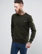 Brave Soul Military Badged Crew Neck Jersey Sweater - Green