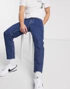 Asos Design Classic Rigid Jeans In Mid Wash Blue With Raw Hem-blues